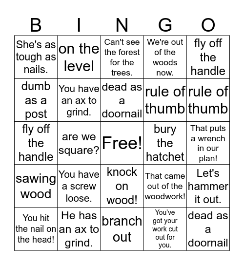 Cadette Woodworker Badge Bingo Card