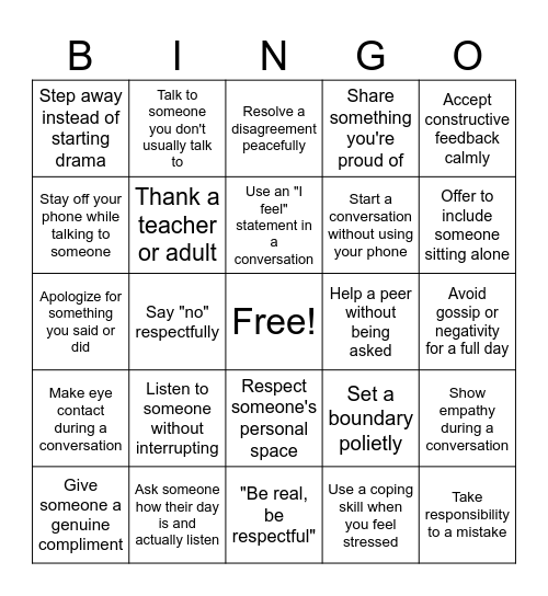 Social Bingo Card