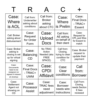 TRAC ASSIST BINGO Card