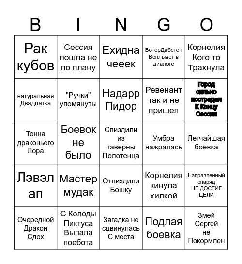 Партия в ДнД Бинго Bingo Card