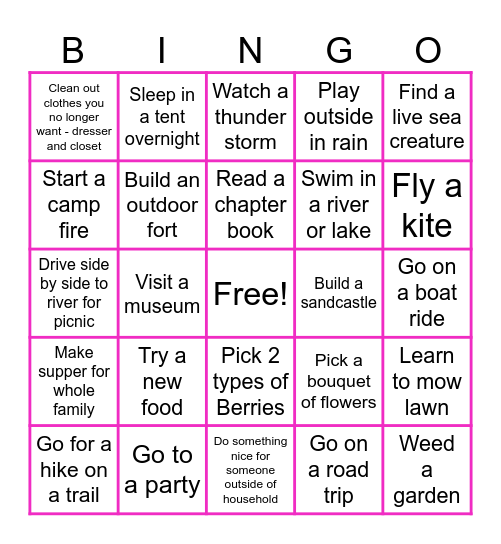 Blois Girls Summer Bingo Adventure Bingo Card