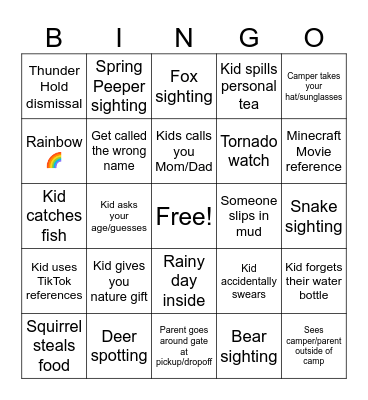 Camp Foxfire Bingo Card