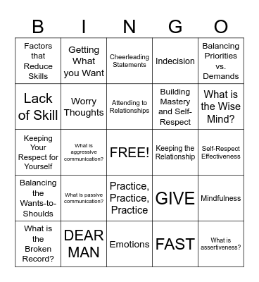 Interpersonal Effectiveness BINGO Card