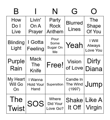 #1 Hits of All Time Bingo Card