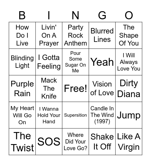 #1 Hits of All Time Bingo Card