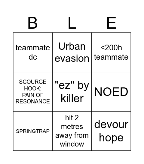 Dead by Daylight — vėžio šaltinis Bingo Card
