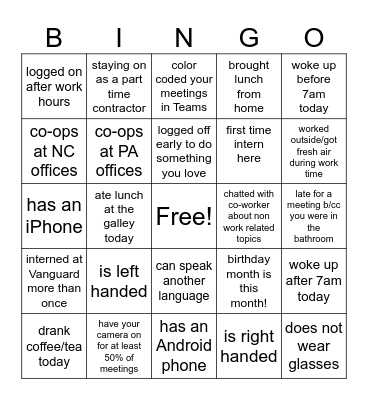 Co-op Social Bingo Card