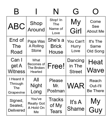Motown Bingo Card