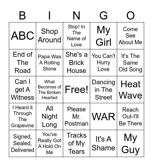 Motown Bingo Card