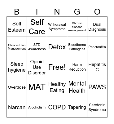 Recovery Bingo Card