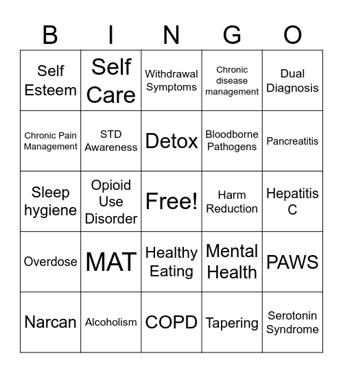 Recovery Bingo Card