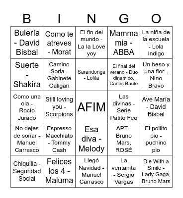 Bingo musical Bingo Card