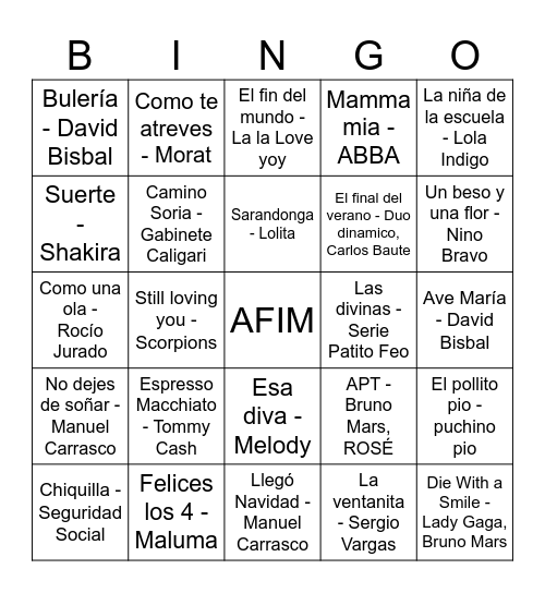 Bingo musical Bingo Card