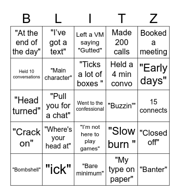 Love Island Blitz Bingo Card