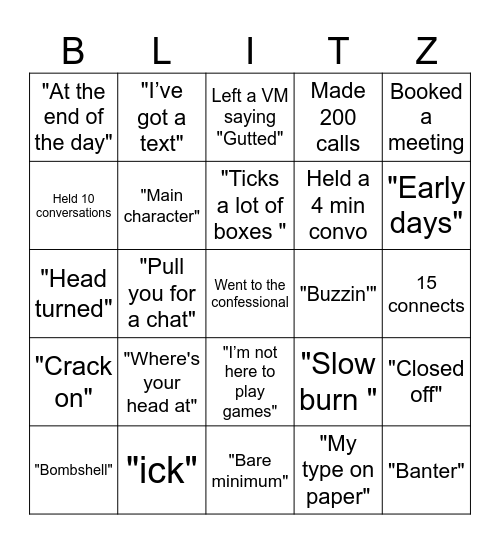 Love Island Blitz Bingo Card