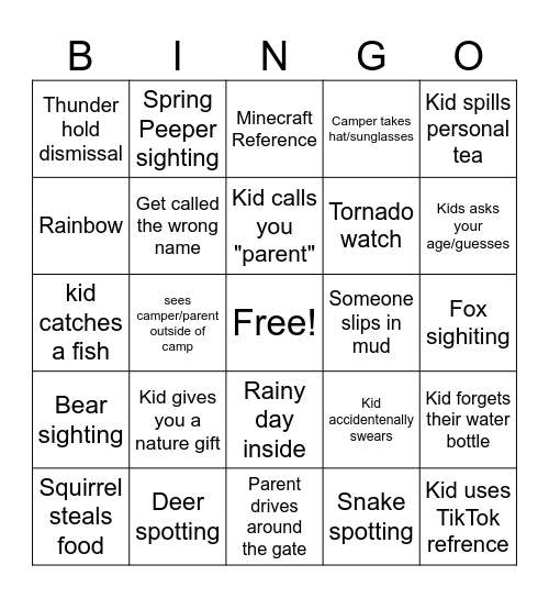 Camp Foxfire Bingo Card
