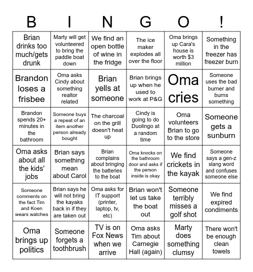 4th of July Lake House 2025 Bingo Card
