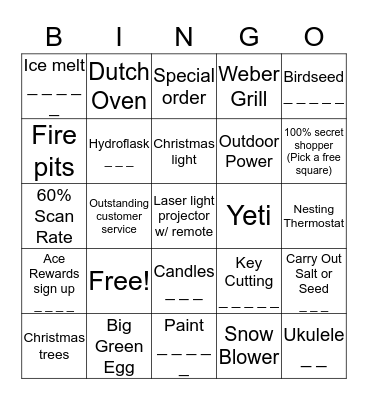ACE HOLIDAY Bingo Card