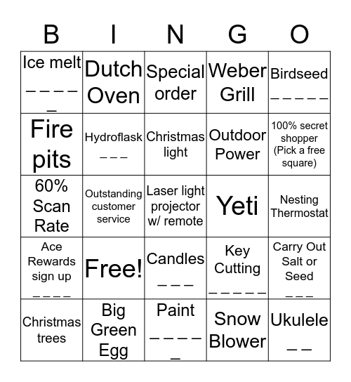 ACE HOLIDAY Bingo Card