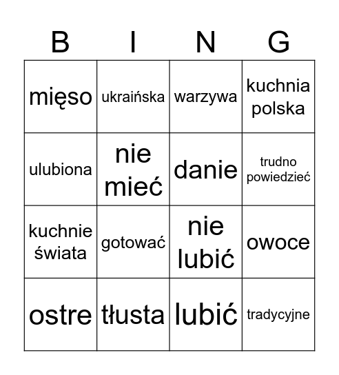 Kuchnia Bingo Card