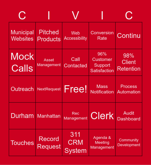 CivicPlus SDR BINGOOOOO Bingo Card