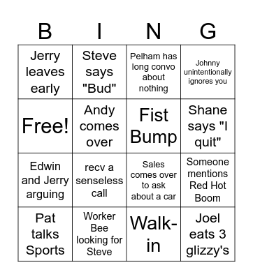 SERVICE BINGO Card