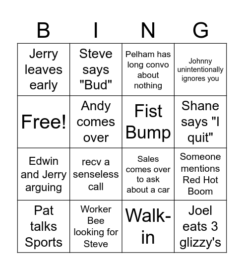 SERVICE BINGO Card