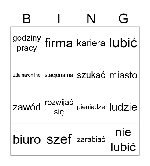 Wymarzona praca Bingo Card