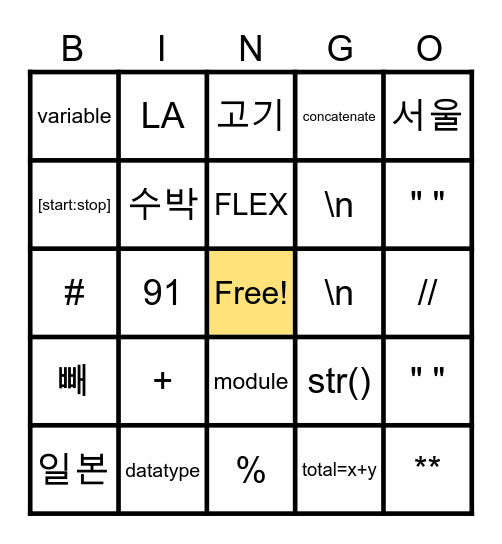 Python Bingo Card