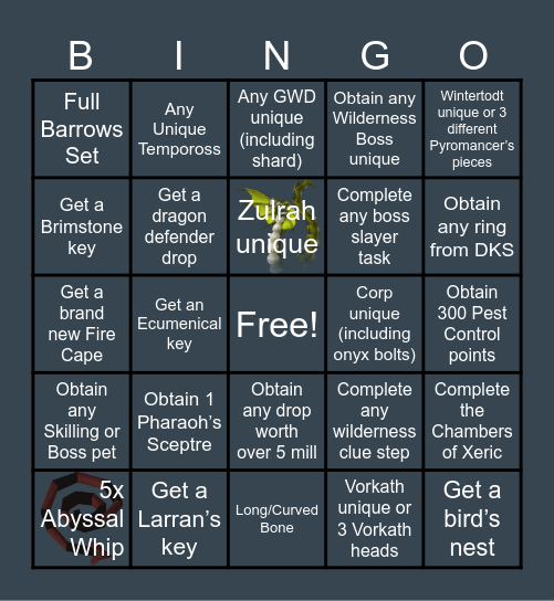 Old School RuneScape Bingo Card