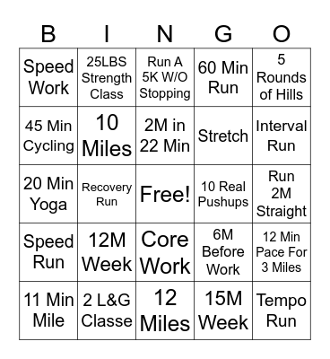 Run Training Bingo Card
