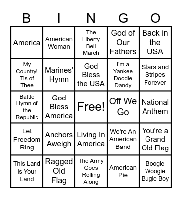 Patriotic Bingo Card