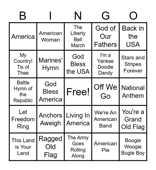 Patriotic Bingo Card