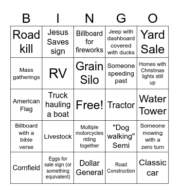 Road Trip Date Bingo Card