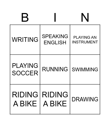 Activity Bingo Card