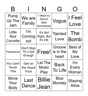 Best Dance Songs Bingo Card