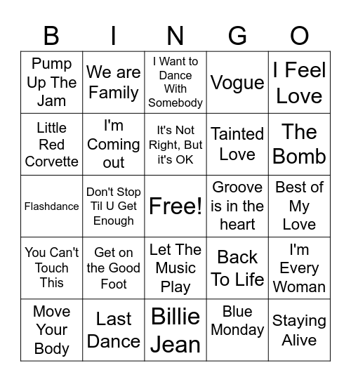 Best Dance Songs Bingo Card
