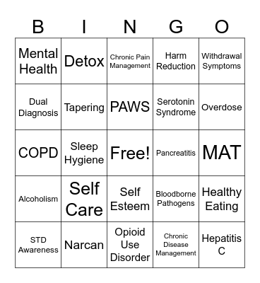 Recovery Bingo Card