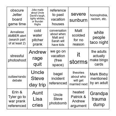 2025 Vacation Bingo Card