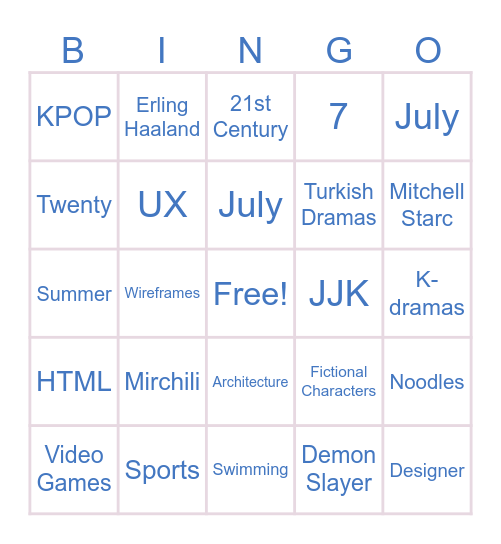Hania's 25th Birthday Bingo Card