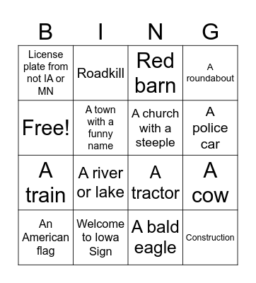 MN to Iowa Bingo Card
