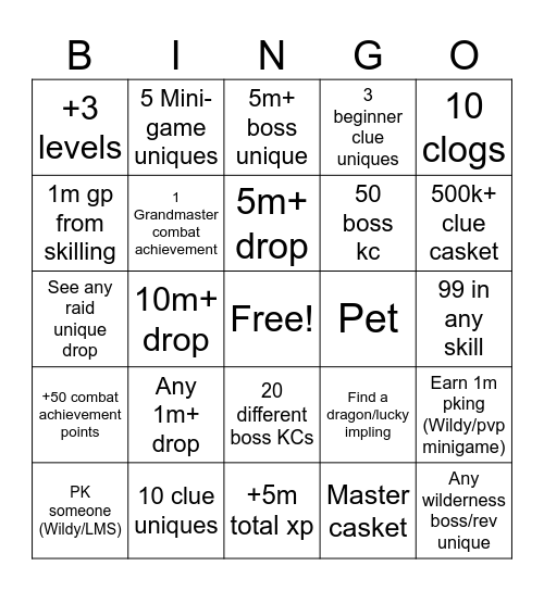 Sanctuary OSRS Bingo Card