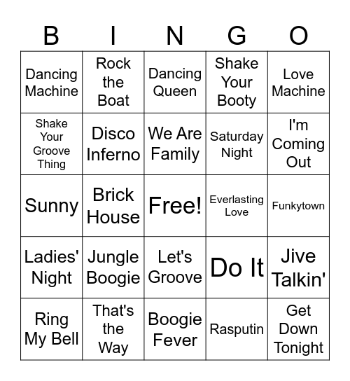 Disco Fever Bingo Card