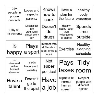 Normal Human Bingo Card