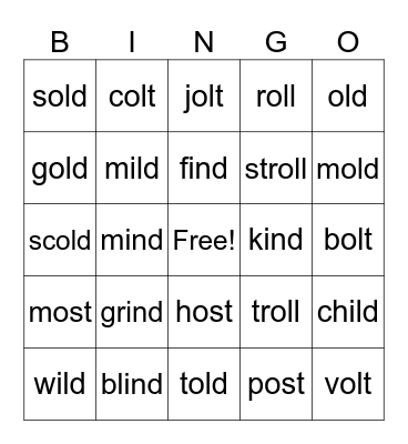 Closed Syllable Exceptions Bingo Card