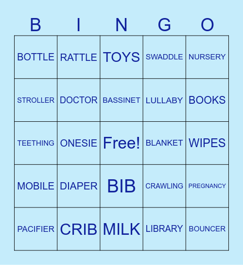 Baby Shower Bingo Card