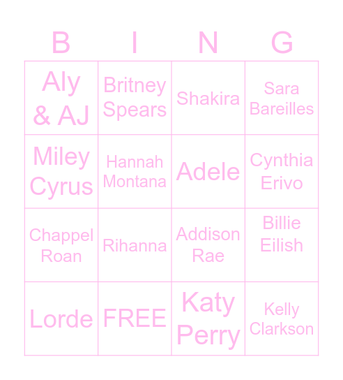 GIRLYPOP SINGO BINGO Card