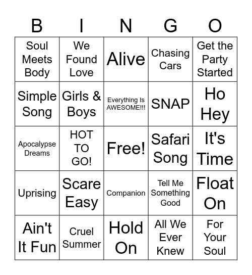 Songs of the 21st Century #5 Bingo Card