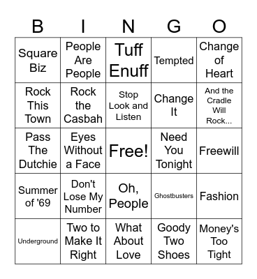 Songs of the 80's #5 Bingo Card
