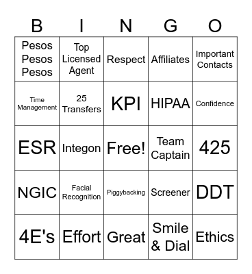 Day One Bingo Card